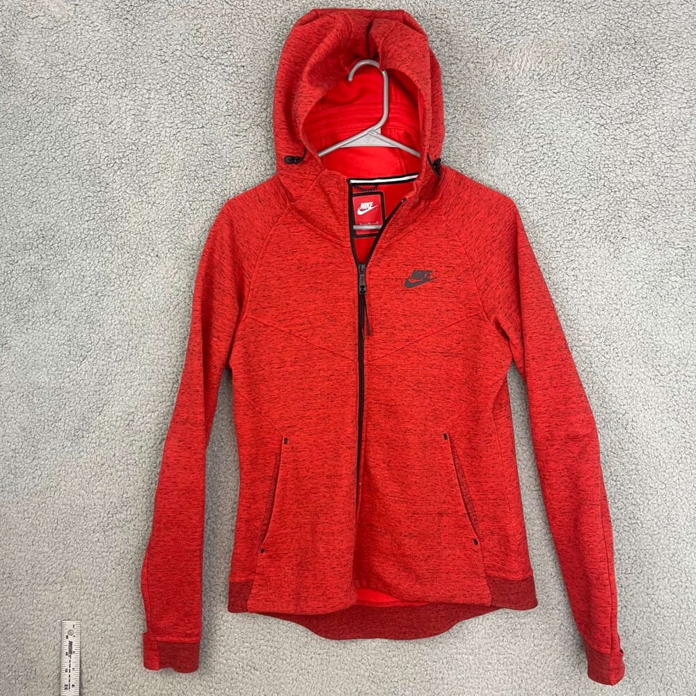 Nike‎ Tech Fleece Hoodie Kids size Medium Red Full Zip Heathered Athletic Jacket